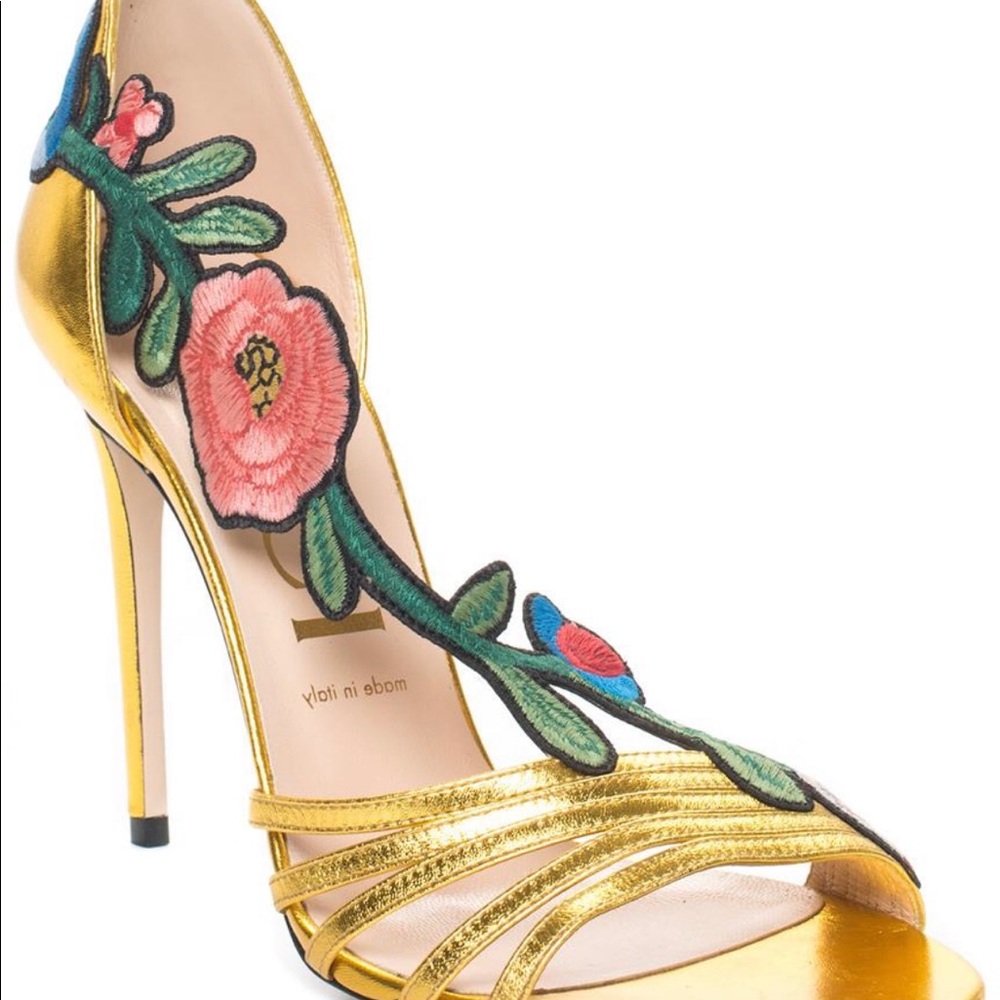 Gucci Ophelia flower gold heel